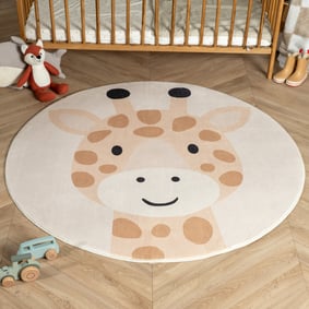 Tapis de jeu rond lavable pour enfants – Sammy Girafe Beige