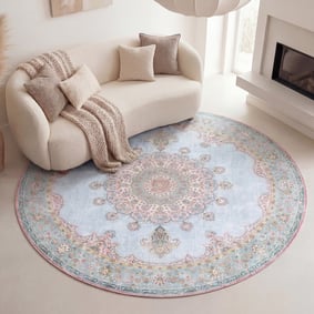 Tapis rond vintage - Lily Medallion Bleu Clair