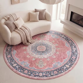 Tapis rond vintage - Lily Medallion Rouge/Rose