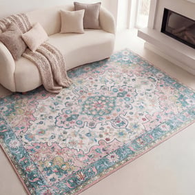 Tapis vintage - Lily Oriental Bleu/Rose
