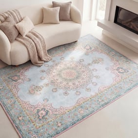 Tapis vintage - Lily Medallion Bleu Clair