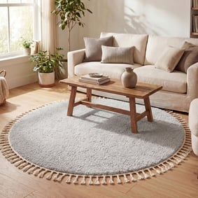 Tapis rond à poils longs - Lofty Fringe Gris Clair