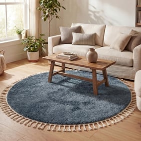 Tapis rond à poils longs - Lofty Fringe Bleu