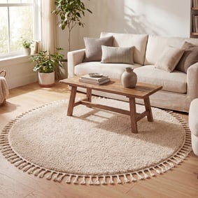 Tapis rond à poils longs - Lofty Fringe Beige