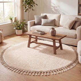 Tapis rond à poils longs - Lofty Fringe Crème/Blanc