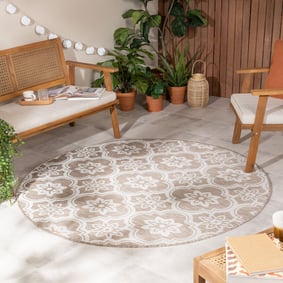 Tapis d’extérieur rond – Rio Flower Beige