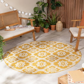 Tapis d’extérieur rond – Rio Flower Jaune