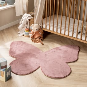 Tapis Enfant Lavable – Coco Papillon Rose Foncé