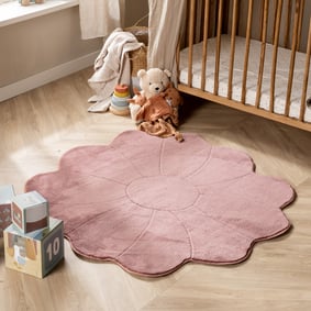 Tapis Enfant Lavable – Coco Fleur Rose Foncé