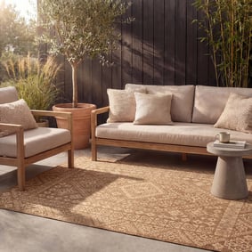 Tapis d'extérieur en jute - Mavi Medallion Marron/Crème