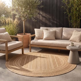 Tapis d'extérieur en jute rond - Mavi Stripes Crème/Marron