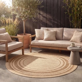 Tapis d'extérieur en jute rond - Mavi Border Crème/Marron