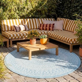 Tapis d'extérieur rond - Summer Azteca Bleu Clair