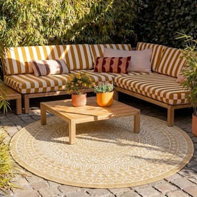 Tapis d'extérieur rond - Summer Azteca Jaune