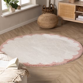 Tapis rond lavable – Myrre Rose/Blanc