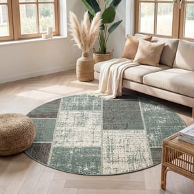 Tapis patchwork rond - Spring Vert/Gris