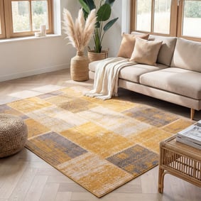 Tapis patchwork - Spring Jaune Ocre/Taupe