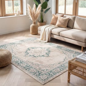 Tapis vintage - Spring Medallion Crème/Vert