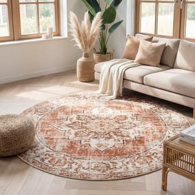 Tapis rond vintage - Spring Medallion terra/Crème