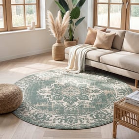 Tapis rond vintage - Spring Medallion Vert/Crème