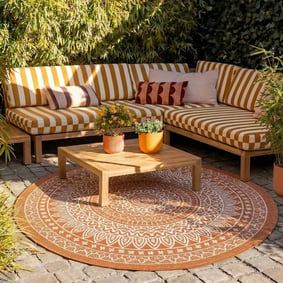Tapis d'extérieur rond - Summer Azteca Terracotta - sfeer