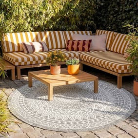 Tapis d'extérieur rond - Summer Azteca Gris Clair - sfeer