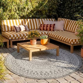 Tapis d'extérieur rond - Summer Azteca Gris - sfeer