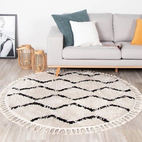 Tapis rond à poils longs - Grand Wire Weave Crème/Noir