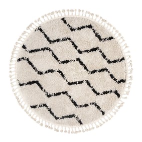 Tapis rond à poils longs - Grand Wire Weave Crème/Noir - product