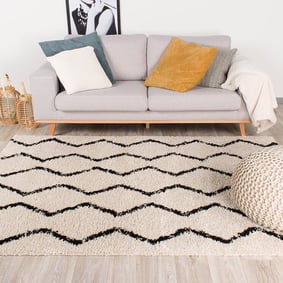 Tapis à poils longs - Grand Moves Crème/Noir