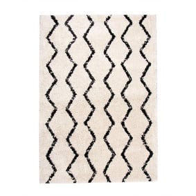 Tapis à poils longs - Grand Moves Crème/Noir - product