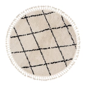 Tapis rond à poils longs - Grand Lines Weave Crème/Noir - product