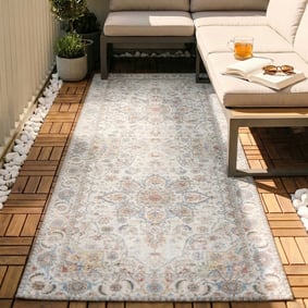 Tapis de couloir lavable - Domingo Mandala Blanc