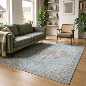 Tapis oriental - Leyla Medallion Bleu Clair