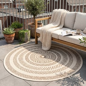 Tapis d'extérieur rond en jute - Nomad Aztec Crème