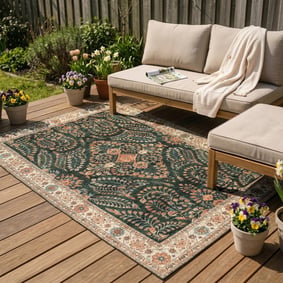 Tapis d'extérieur vintage - Santo Flora Vert Foncé
