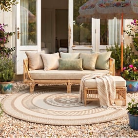 Tapis d’extérieur rond en jute – Nusa Medallion Beige/Crème
