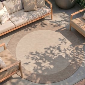 Tapis d'intérieur et d'extérieur rond - Sierra Border Crème/Beige