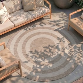 Tapis d'intérieur et d'extérieur rond - Sierra Frame Beige/Crème