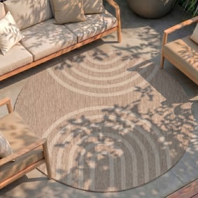 Tapis d'intérieur et d'extérieur rond - Sierra Arches Beige/Crème