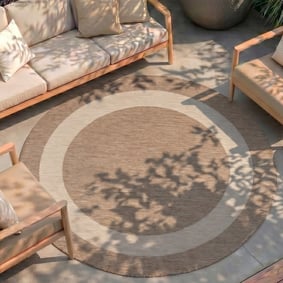 Tapis d'intérieur et d'extérieur rond - Sierra Border Beige/Crème