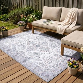 Tapis d'extérieur vintage - Santo Flora Blanc