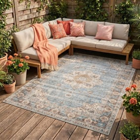 Tapis d'intérieur et d'extérieur - kairo Medallion Bleu Clair/Crème