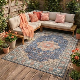 Tapis d'intérieur et d'extérieur - kairo Medallion Bleu Foncé/terra
