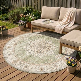 Tapis d'extérieur rond vintage - Santo Mandala Vert