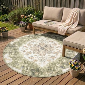 Tapis d'extérieur rond vintage - Santo Médaillon Vert