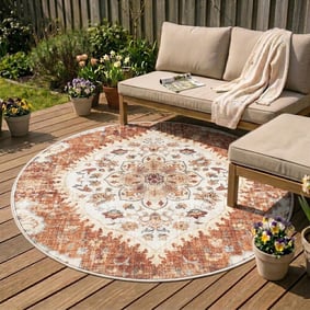 Tapis d'extérieur rond vintage - Santo Mandala terra