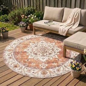 Tapis d'extérieur rond vintage - Santo Medallion terra