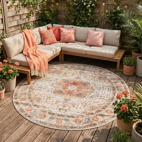 Tapis d'intérieur et d'extérieur rond - kairo Medallion Crème/Multicolore