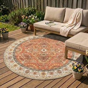 Tapis d'extérieur rond vintage - Santo Flora terra